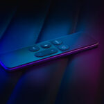 Remote control with colorful lighting effects.